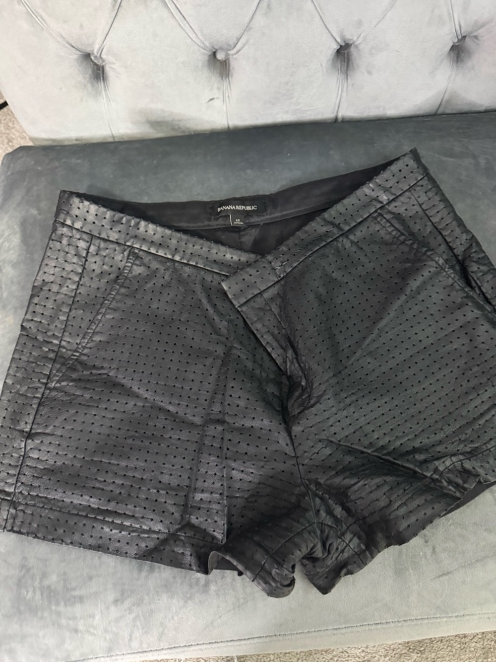 Banana Republic Black Perforated faux leather Dress Shorts